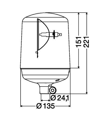 Zwaailamp - Hella - KL 7000 - Pijpaansluiting - Geronde Basis - 24V