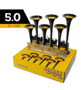 Luchthoorn - Basuri - Baby Shark 5.0 - 6 hoorns - 24 melodieën - Zwart 