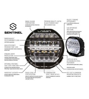 Driving light - Lazer - Sentinel 7 - Elite - 7" - 17.8cm - Inverted Mounting - Position light White/Amber - Driving