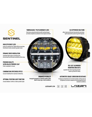 Verstraler - Lazer - Sentinel 7 - Elite - 7" - 17.8cm - Geel - Positielicht Wit/Amber - Driving