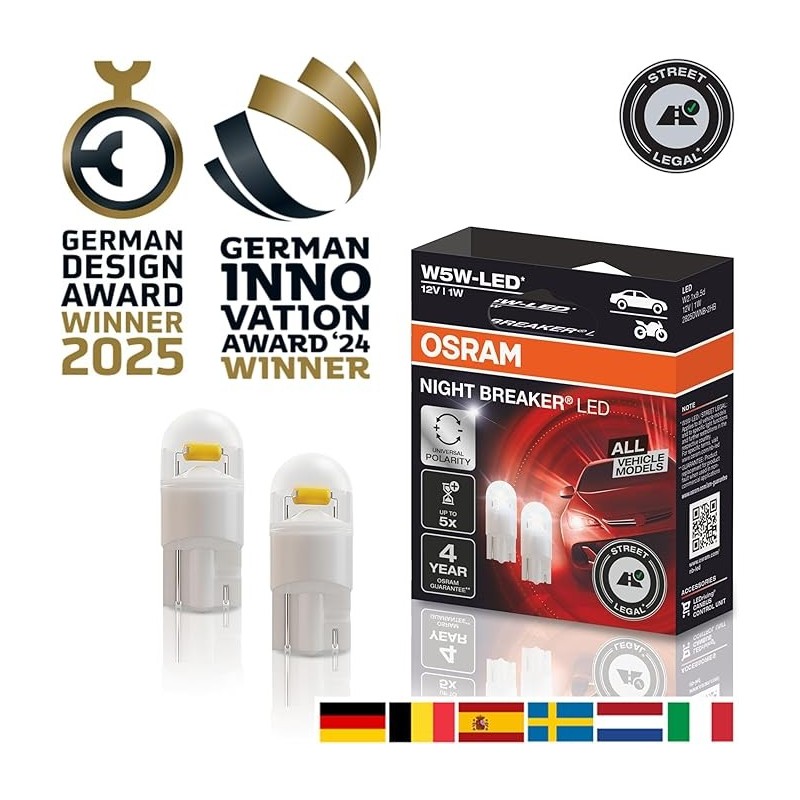 LED lamp - OSRAM - Night Breaker LED - T10 / W5W - Xenon white - 5700K - 12V - 1W - Set LED lamp - OSRAM - Night Breaker LED - T10 / W5W - Xenon white - 5700K - 12V - 1W - Set