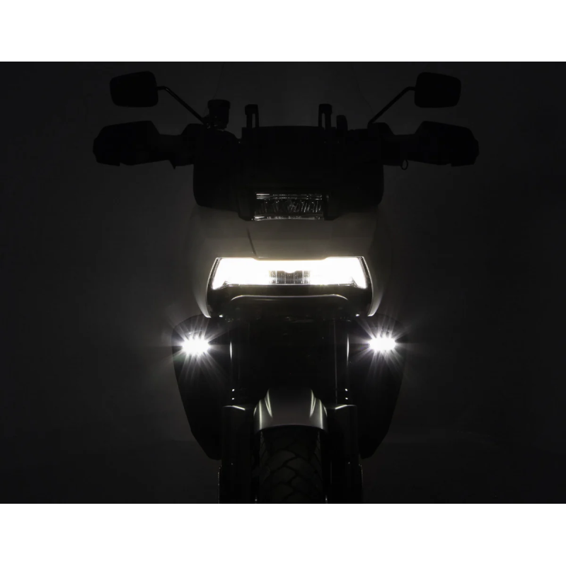 Daytime running lights - Denali - T3 Switchback Signal Pods - 2.9" - 7.4cm - Plug and Play Upgradekit - White/Amber - 12V - Set - Harley Davidson - Pan America - 1250 - 2021+ Daytime running lights - Denali - T3 Switchback Signal Pods - 2.9" - 7.4cm - Plug and Play Upgradekit - White/Amber - 12V - Set - Harley Davidson - Pan America - 1250 - 2021+