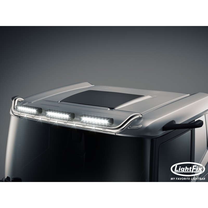 Roof bar - Lightfix - Sky-light - Prewired - High gloss stainless steel - Vehicle without a sun visor - DAF - XD/XF/XG - Low Cab - 2021+ Roof bar - Lightfix - Sky-light - Prewired - High gloss stainless steel - Vehicle without a sun visor - DAF - XD/XF/XG - Low Cab - 2021+