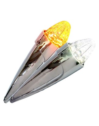 Cab roof lights - Ledson - Torpedo - Dual Color - Chrome - 3.3" - 8.5cm - Old School - Clear - White/Amber - 24V