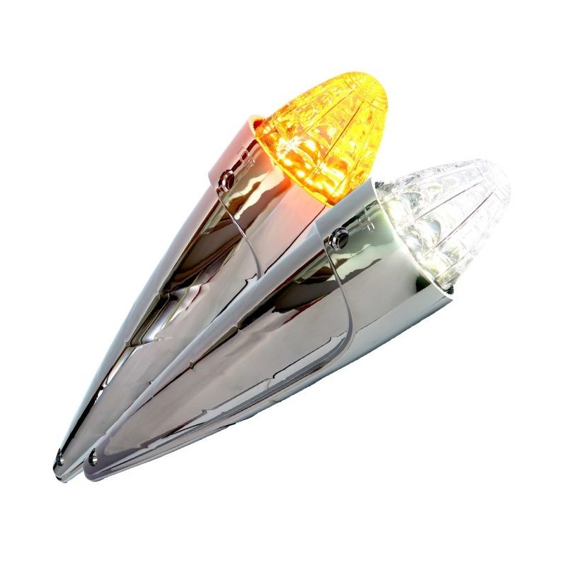 Toplamp - Ledson - Torpedo - Dual Color - Chrome - 3.3" - 8.5cm - Old School - Helder - Wit/Amber - 24V Toplamp - Ledson - Torpedo - Dual Color - Chrome - 3.3" - 8.5cm - Old School - Helder - Wit/Amber - 24V