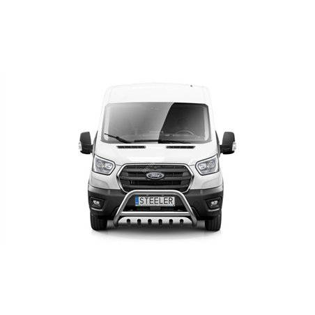 Bullbar - Steeler - A-bar Cross - with bumperplate - High gloss stainless steel - Ford - Transit - 2014+