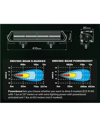 LED Light bar - Ledson - Epix 16+ XL - 16.1" - 41cm - Smoke - Position light White/Amber - Driving