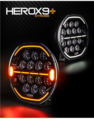 Driving light - Ledson - Herox 9+ - Strobe - 8.9" - 22.6cm - Smoke - PowerTouch - Position light White/Amber - 5 flash patterns 