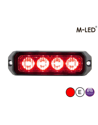 Warning light - M-Led - Pro 4 - Compact - 3.7" - 9.5cm - Clear - 26 flash patterns - Red - 12V-24V