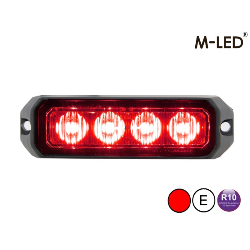 Warning light - M-Led - Pro 4 - Compact - 3.7" - 9.5cm - Clear - 26 flash patterns - Red - 12V-24V Warning light - M-Led - Pro 4 - Compact - 3.7" - 9.5cm - Clear - 26 flash patterns - Red - 12V-24V