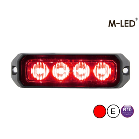 Warning light - M-Led - Pro 4 - Compact - 3.7" - 9.5cm - Clear - 26 flash patterns - Red - 12V-24V