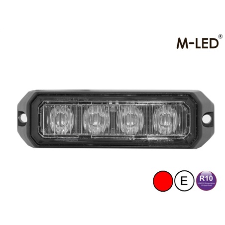 Warning light - M-Led - Pro 4 - Compact - 3.7" - 9.5cm - Clear - 26 flash patterns - Red - 12V-24V