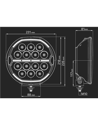 Extraljus - Ledson - Herox 9+ - 9.1" - 23.1cm - Smoke - PowerTouch - Positionsljus Vit/Bärnsten - Driving 