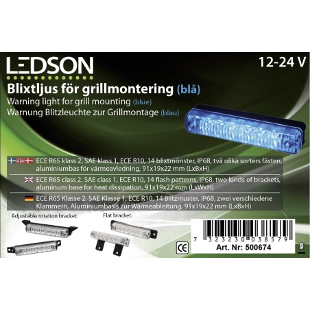 Flitser - Ledson - 4.3" - 10.9cm - Helder - 14 flitspatronen - Blauw - R65-2 - 12V-24V