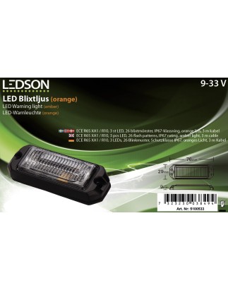 Blixtljus - Ledson - Astro 3 - 3" - 7.6cm - Klar - 26 blixtmönster - Bärnsten - R65 - 12V-30V -