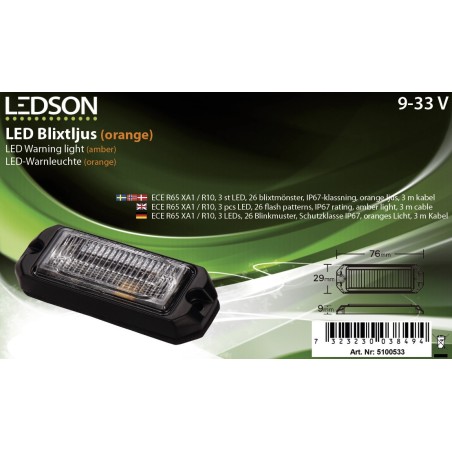 Blitzleuchte - Ledson - Astro 3 - 3" - 7.6cm - Klar - 26 Blitzmuster - Amber - R65 - 12V-30V